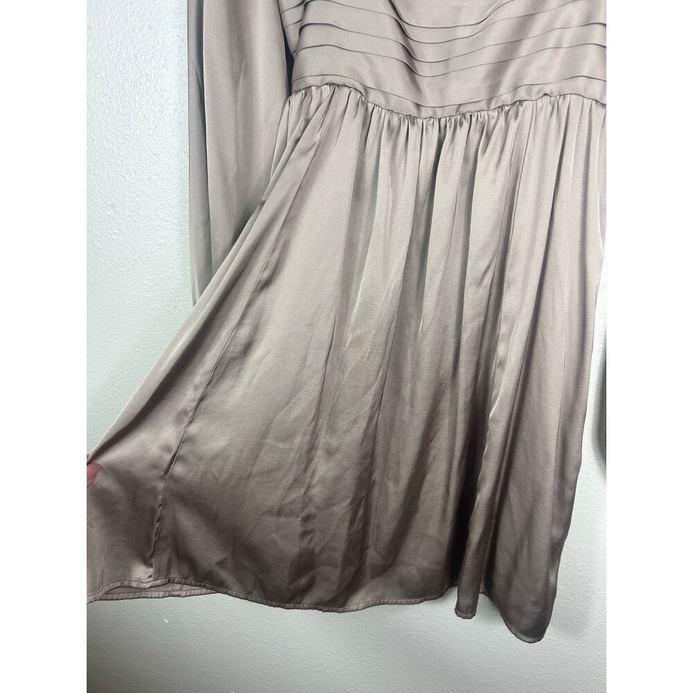 Abercrombie & Fitch Emerson Satin Long Sleeve Mini Dress Taupe XST Minimalist - Picture 7 of 10